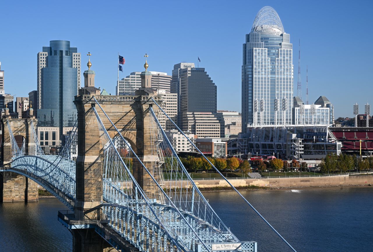 The Art of Drawing Readers In: Your attractive post title goes here Stunning view of Cincinnati skyline featuring the historic Roebling Suspension Bridge.
